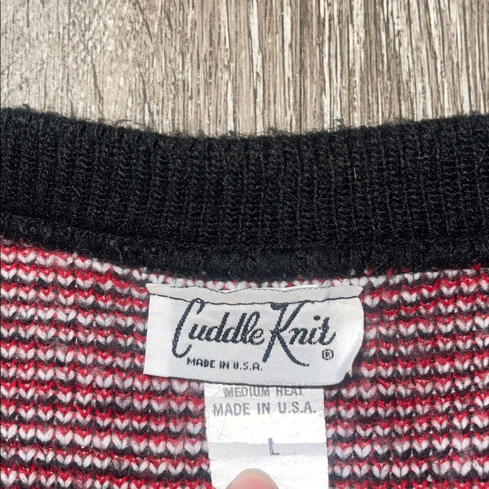 Vintage cuddle knit size large Black and White Plaid Cardigan sweater - Picture 2 of 6